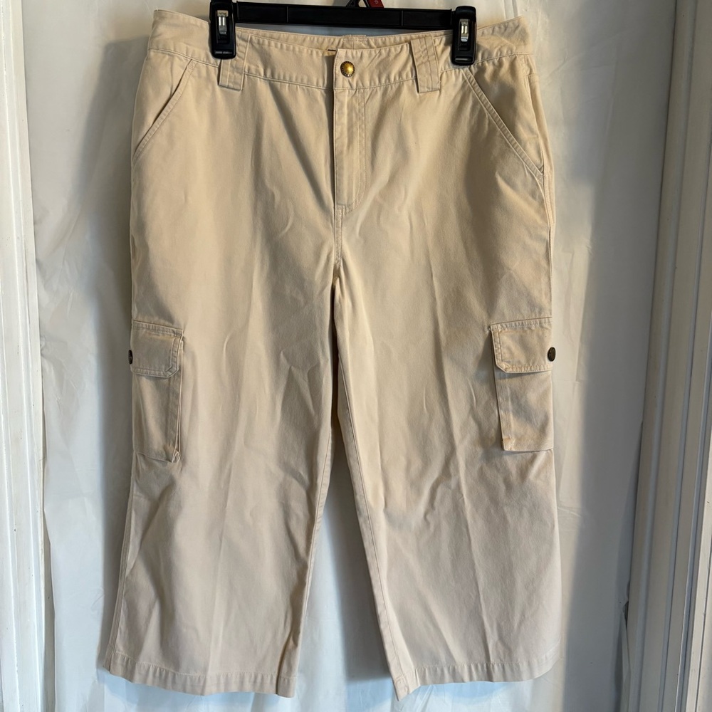Lauren Ralph Lauren Khaki Wide Leg Capri Pants Size 10 Tan Pockets Preppy Casual
